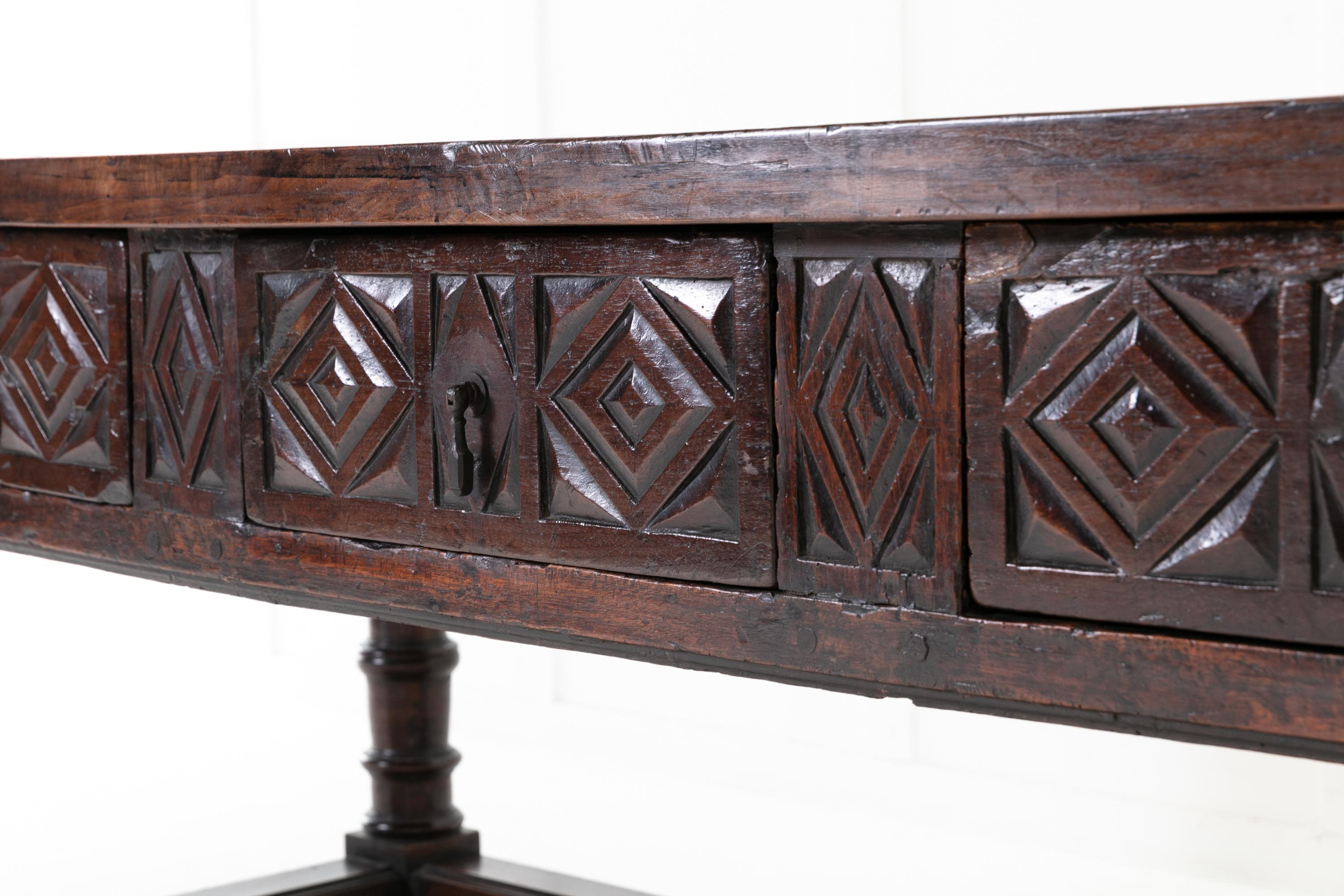 17th Century Spanish Provincial Carved Walnut Side Table 1
