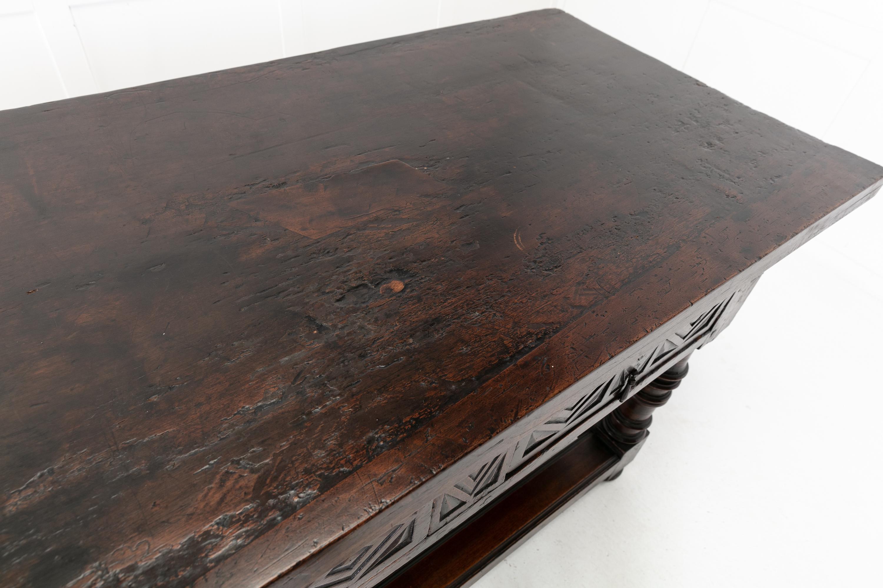 17th Century Spanish Provincial Carved Walnut Side Table 3