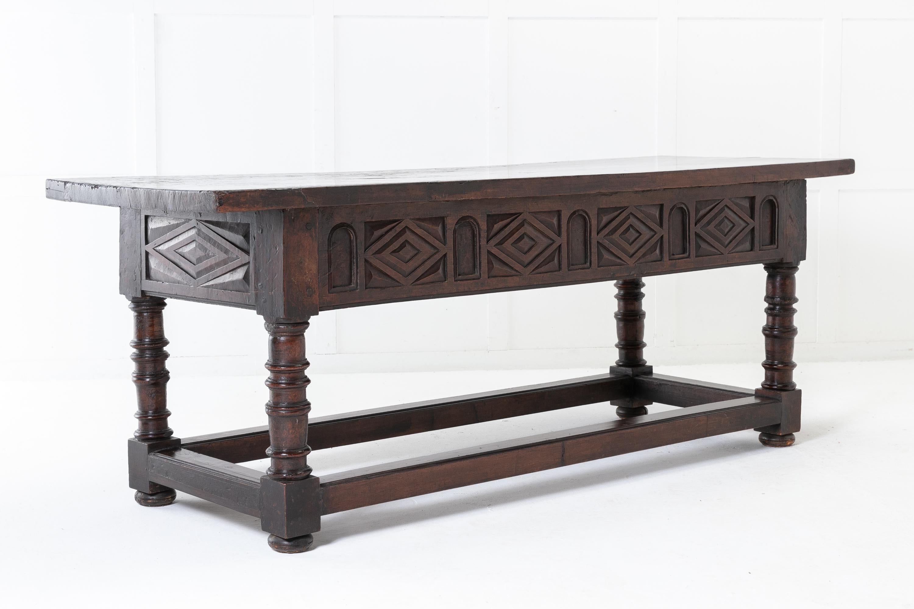 17th Century Spanish Provincial Carved Walnut Side Table 5