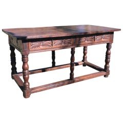 17th Century Spanish Refectory Table or Farm Table with Drawers