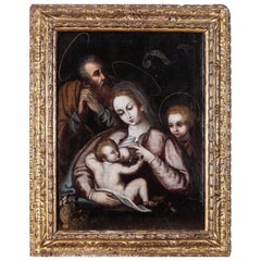 17th Century Spanish "Sacred Family with Baby Saint John" Oil on Canvas