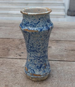 17th Century Spanish Talavera Pharmacy Jar in Blue Glazed Ceramic