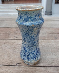 17th Century Spanish Talavera Pharmacy Jar in Blue Glazed Ceramic