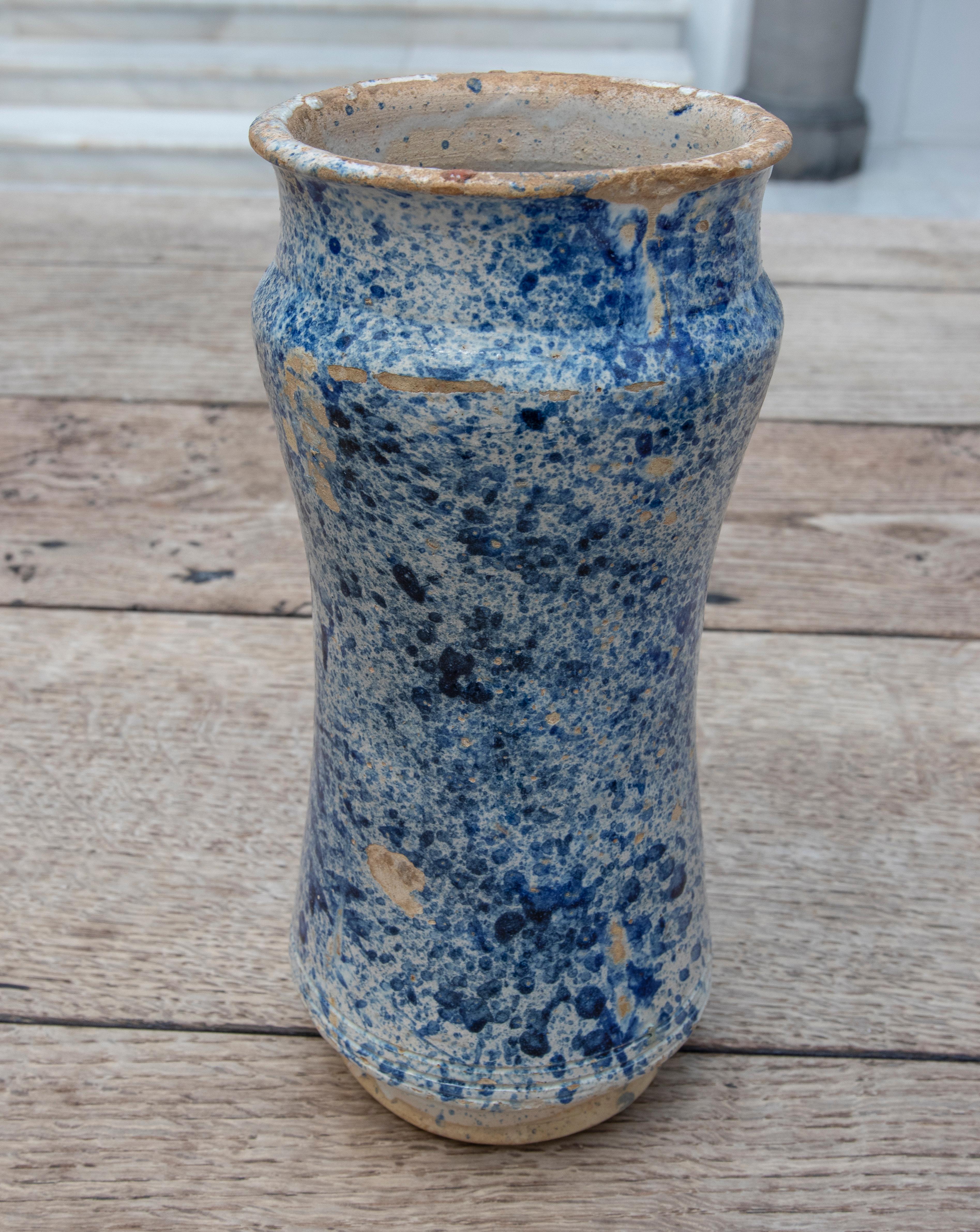 18th Century and Earlier 17th Century Spanish Talavera Pharmacy Jar in Blue Glazed Ceramic For Sale