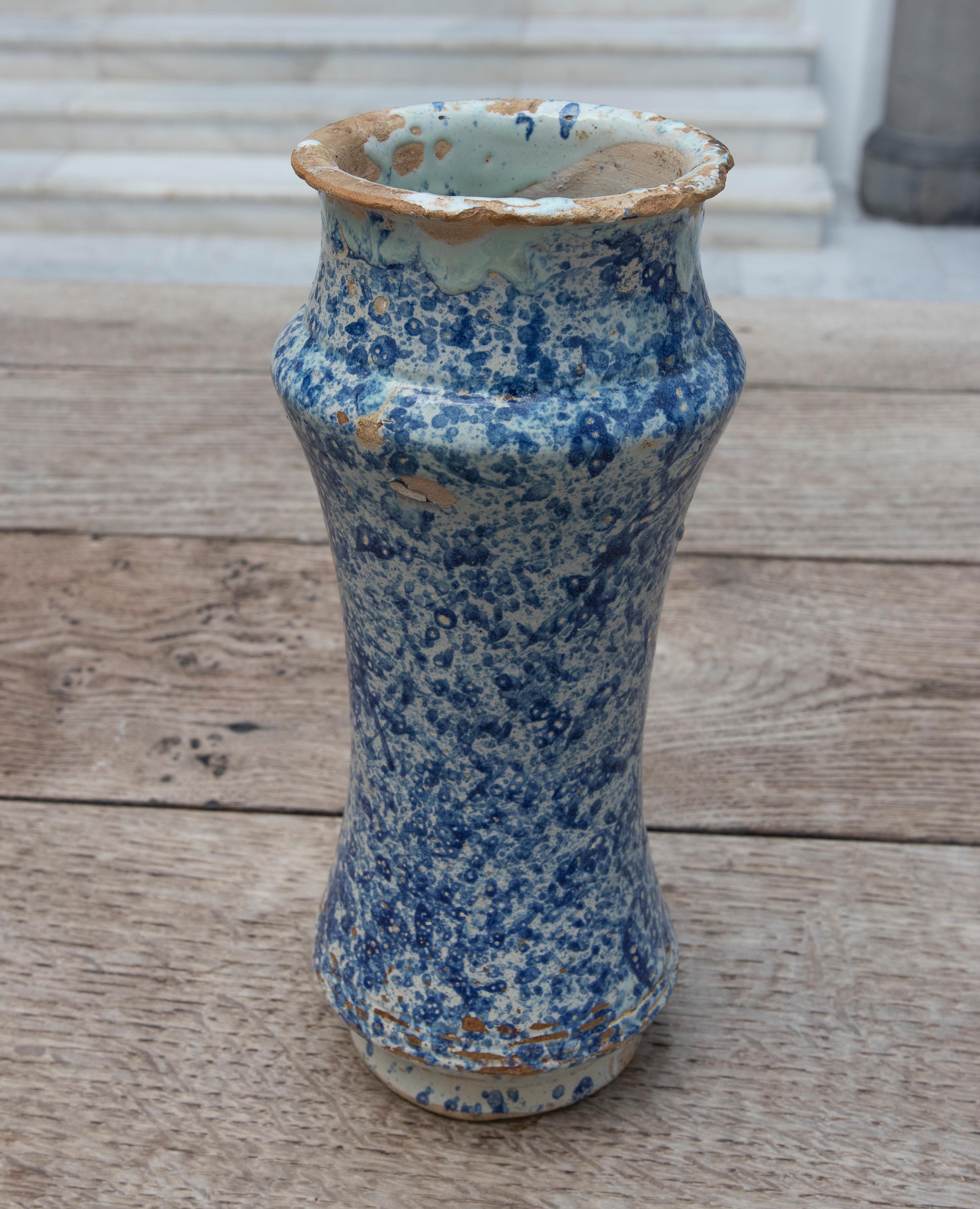Jarre de pharmacie espagnole Talavera du 17ème siècle en céramique émaillée bleue Bon état - En vente à Marbella, ES