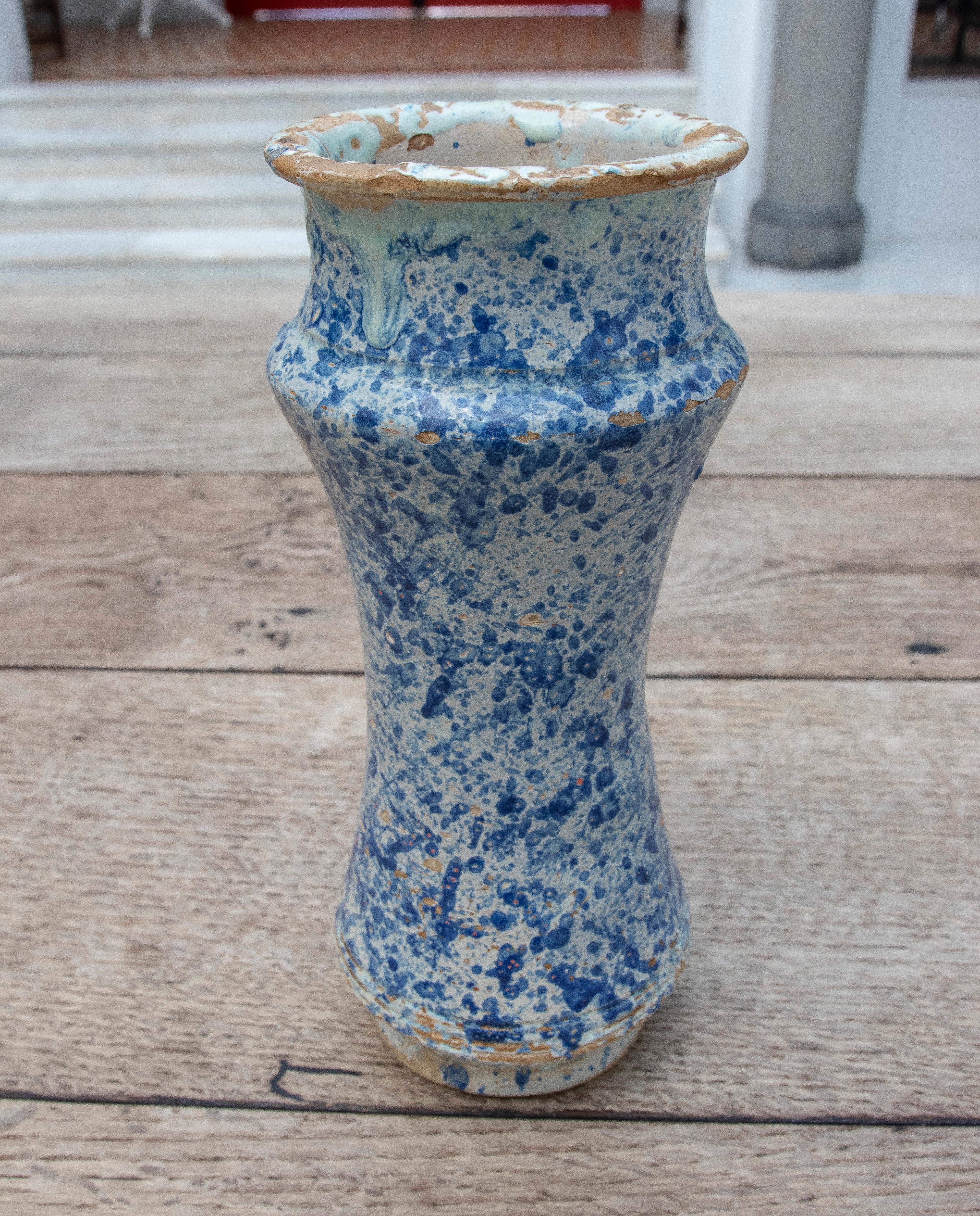 Jarre de pharmacie espagnole Talavera du 17ème siècle en céramique émaillée bleue Bon état - En vente à Marbella, ES