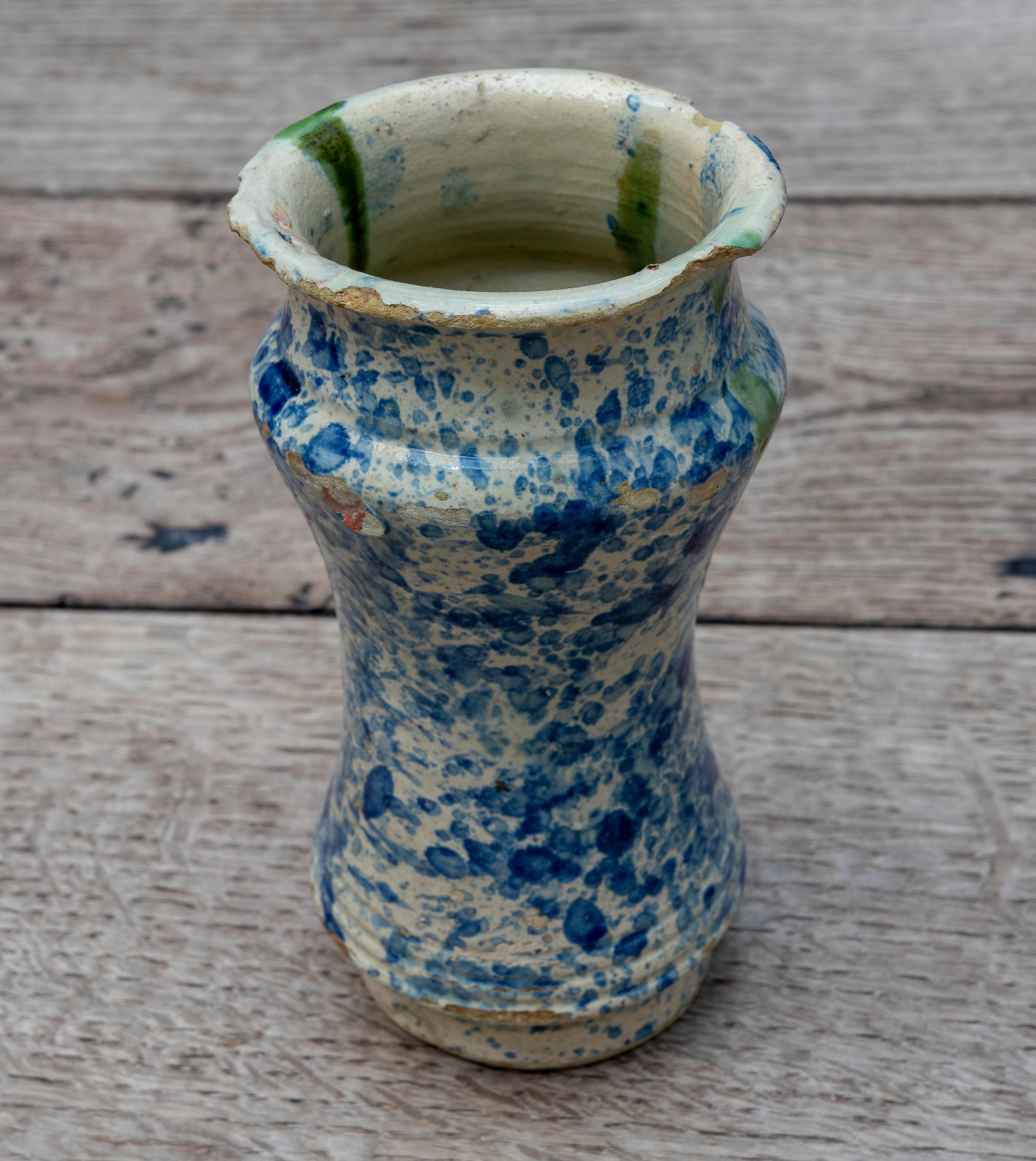 18th Century and Earlier 17th Century Spanish Talavera Pharmacy Jar in Blue Glazed Ceramic For Sale