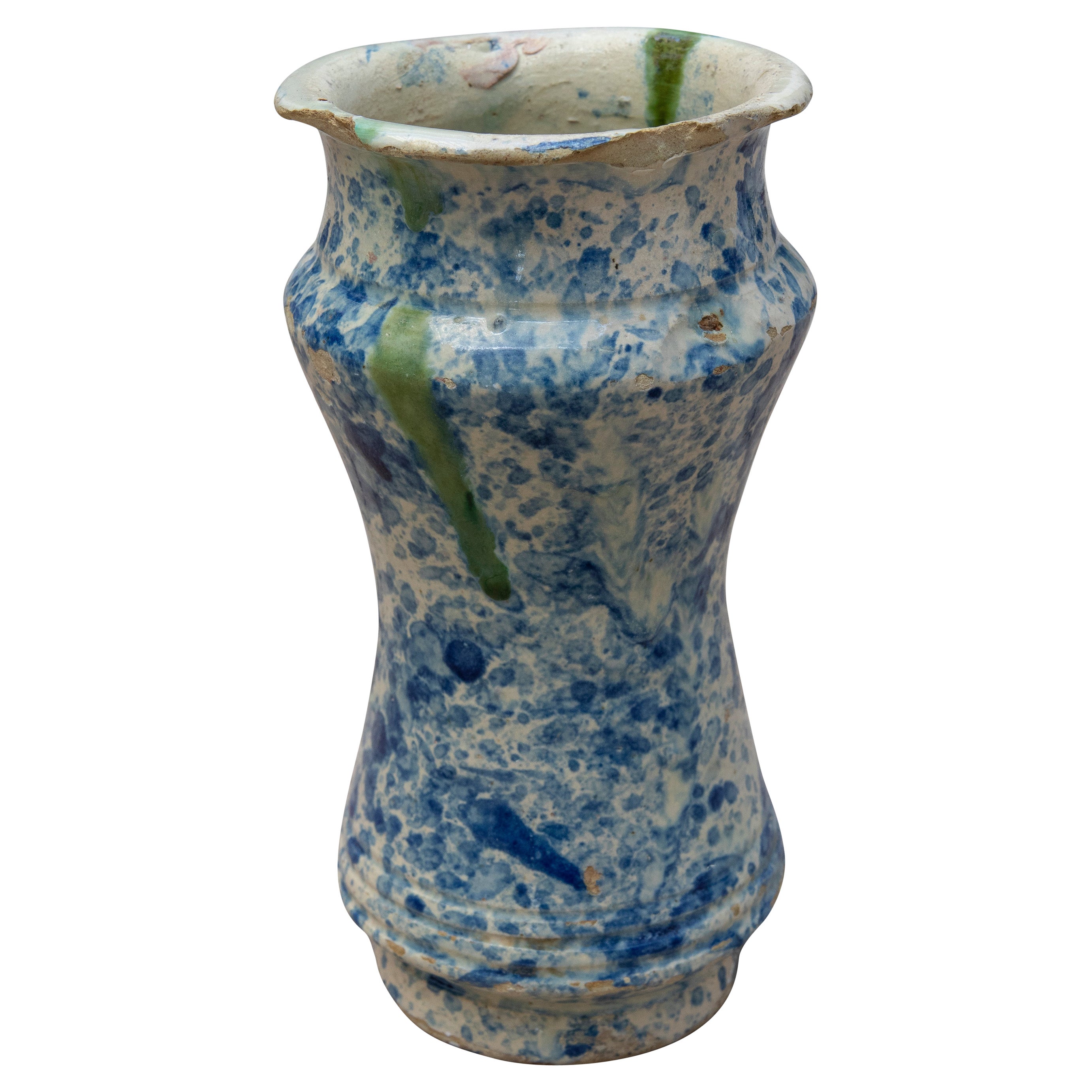 17th Century Spanish Talavera Pharmacy Jar in Blue Glazed Ceramic