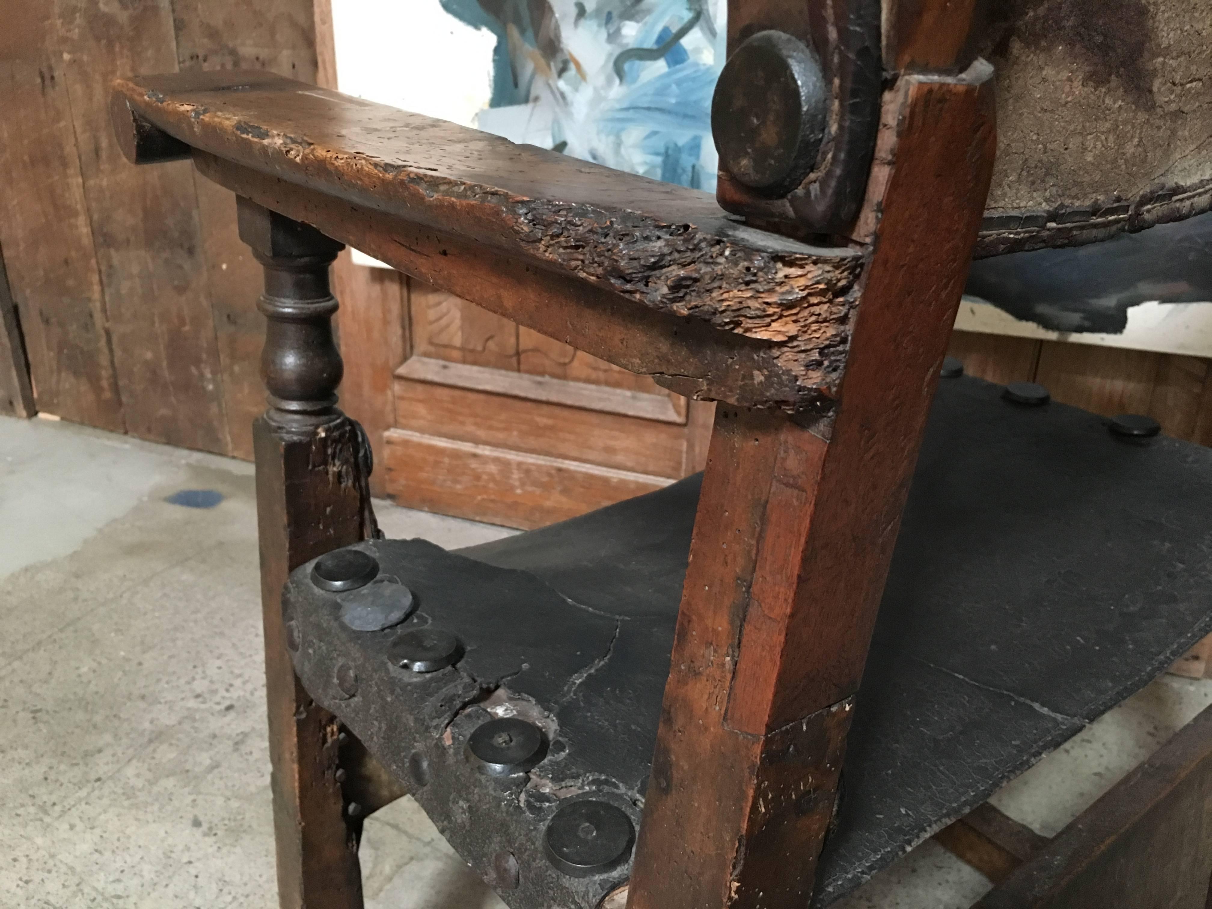 Leather 17th Century Spanish Throne Armchair