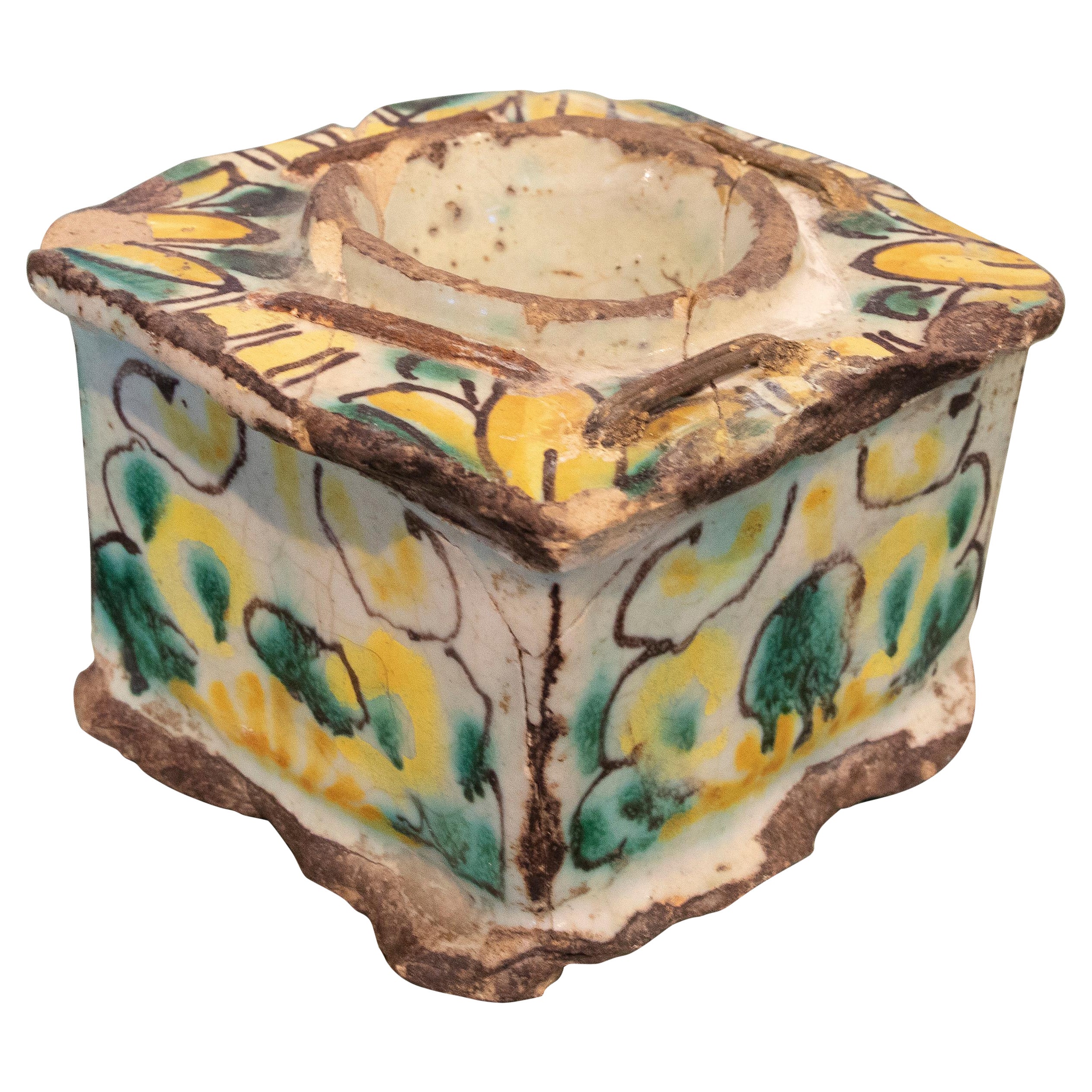 Porte-encre en céramique émaillée Talavera de style traditionnel espagnol du 17ème siècle en vente