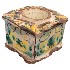 17th Century Spanish Traditional Talavera Glazed Ceramic Ink Holder