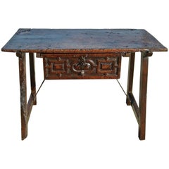 17th Century Spanish Trestle Leg Table, Walnut and Oak