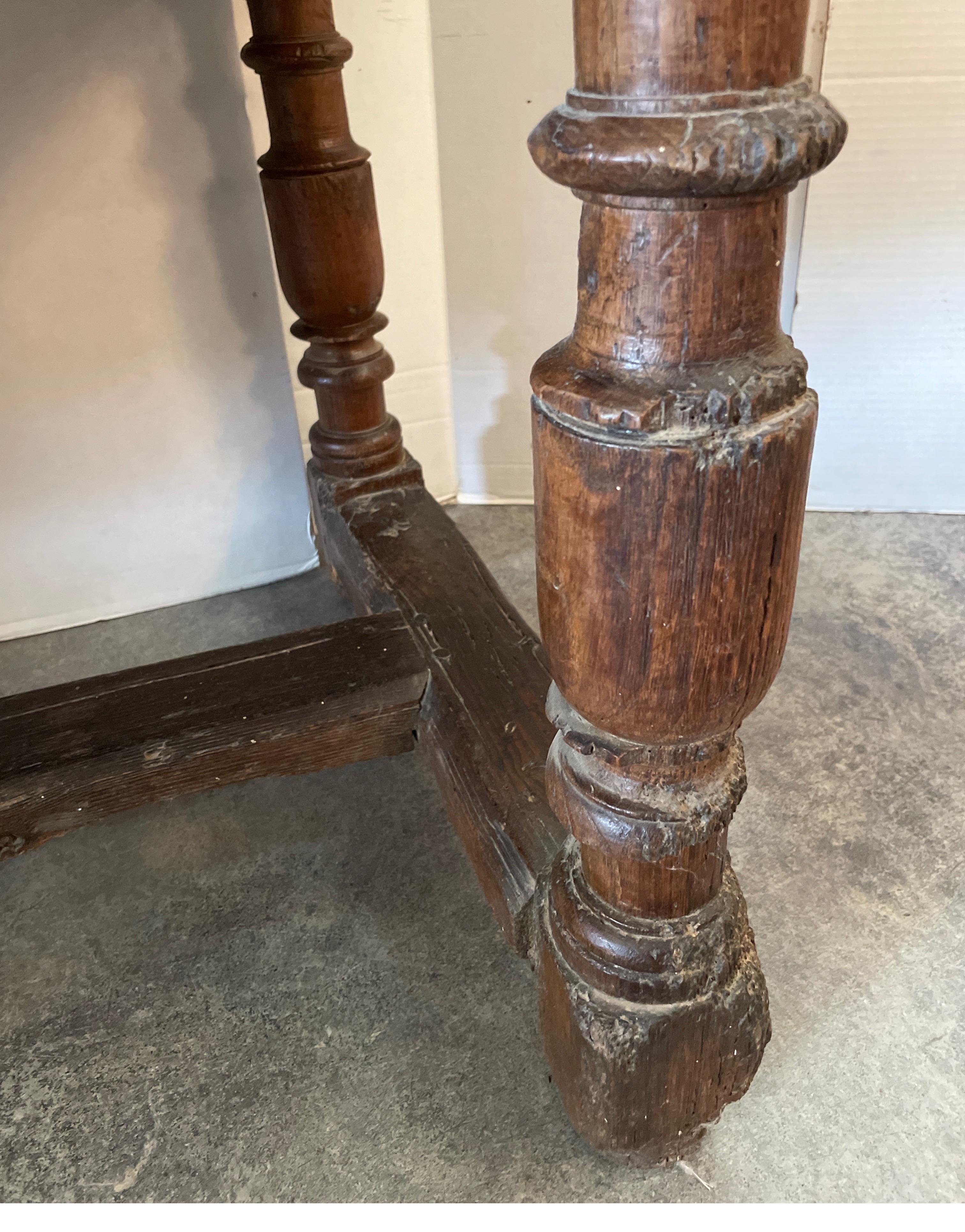 17th Century Spanish Two Drawer Hand Pegged Oak Table  8