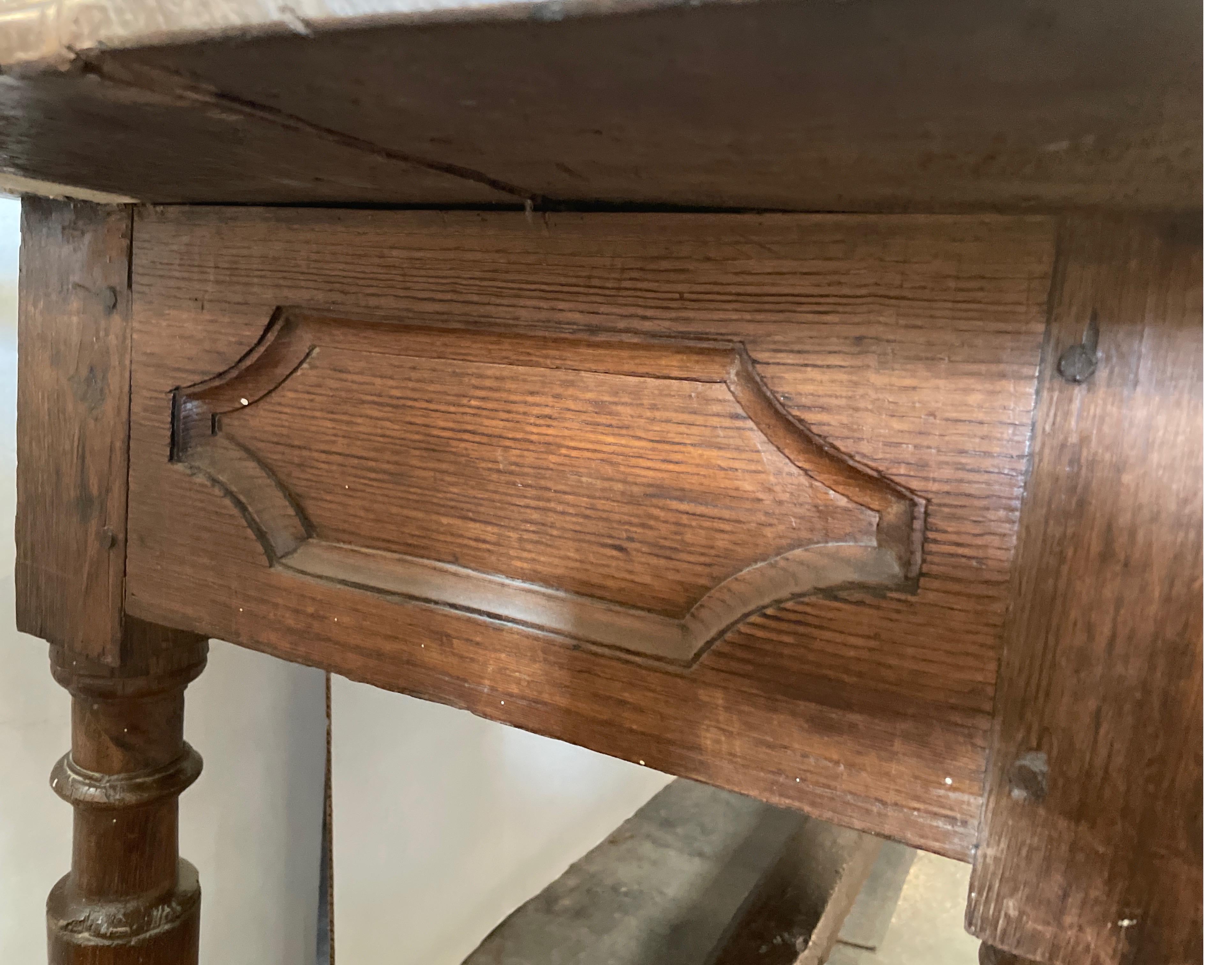 17th Century Spanish Two Drawer Hand Pegged Oak Table  1