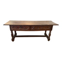 17th Century Spanish Two Drawer Hand Pegged Oak Table