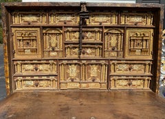 17th Century Spanish Vargueno with Decoupage Exterior on Baroque Style Base