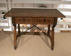 17th Century Spanish Walnut 2-Drawer Table w/ Original Iron Hardware