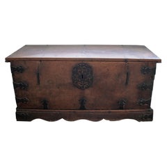 17th Century Spanish Walnut Chest with Original Iron Fittings