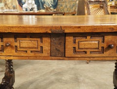 17th Century Spanish Walnut Table or Desk with Turned Legs and Stretcher