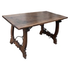 17th Century Spanish Walnut Table w/ Lira Legs and Original Ironware