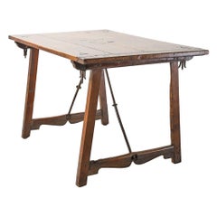 17th Century Spanish Walnut Travel Table with Iron Triangle Joins