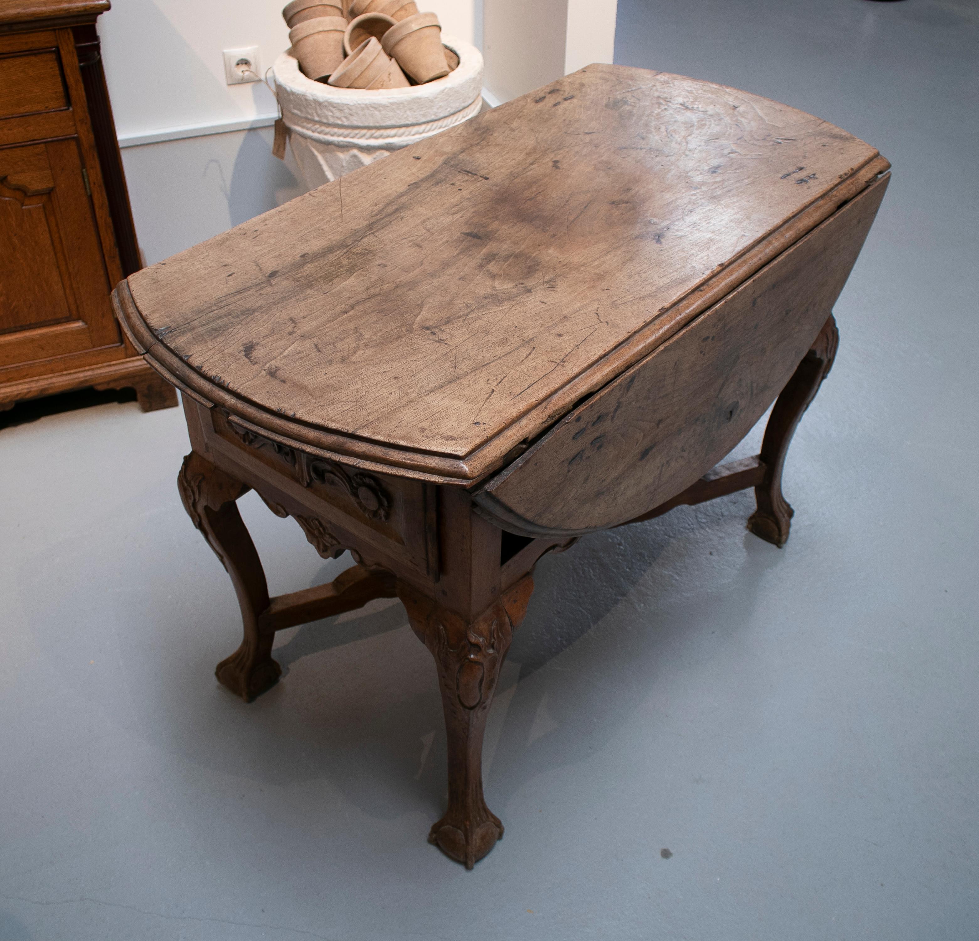 17th Century Spanish Walnut Winged Table w/ Claw Feet 1