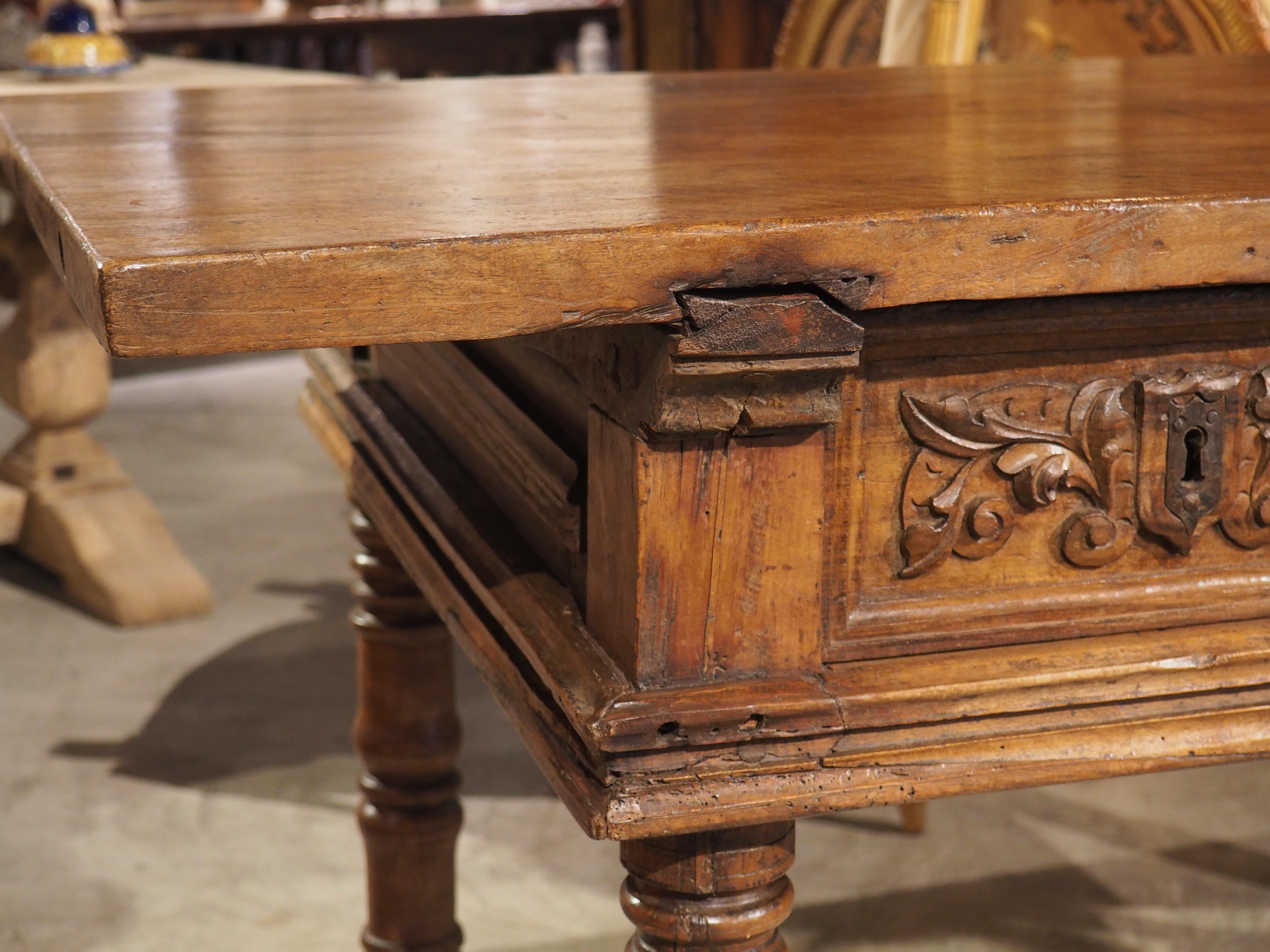 17th Century Spanish Walnut Wood Table with Single Plank Top For Sale 13