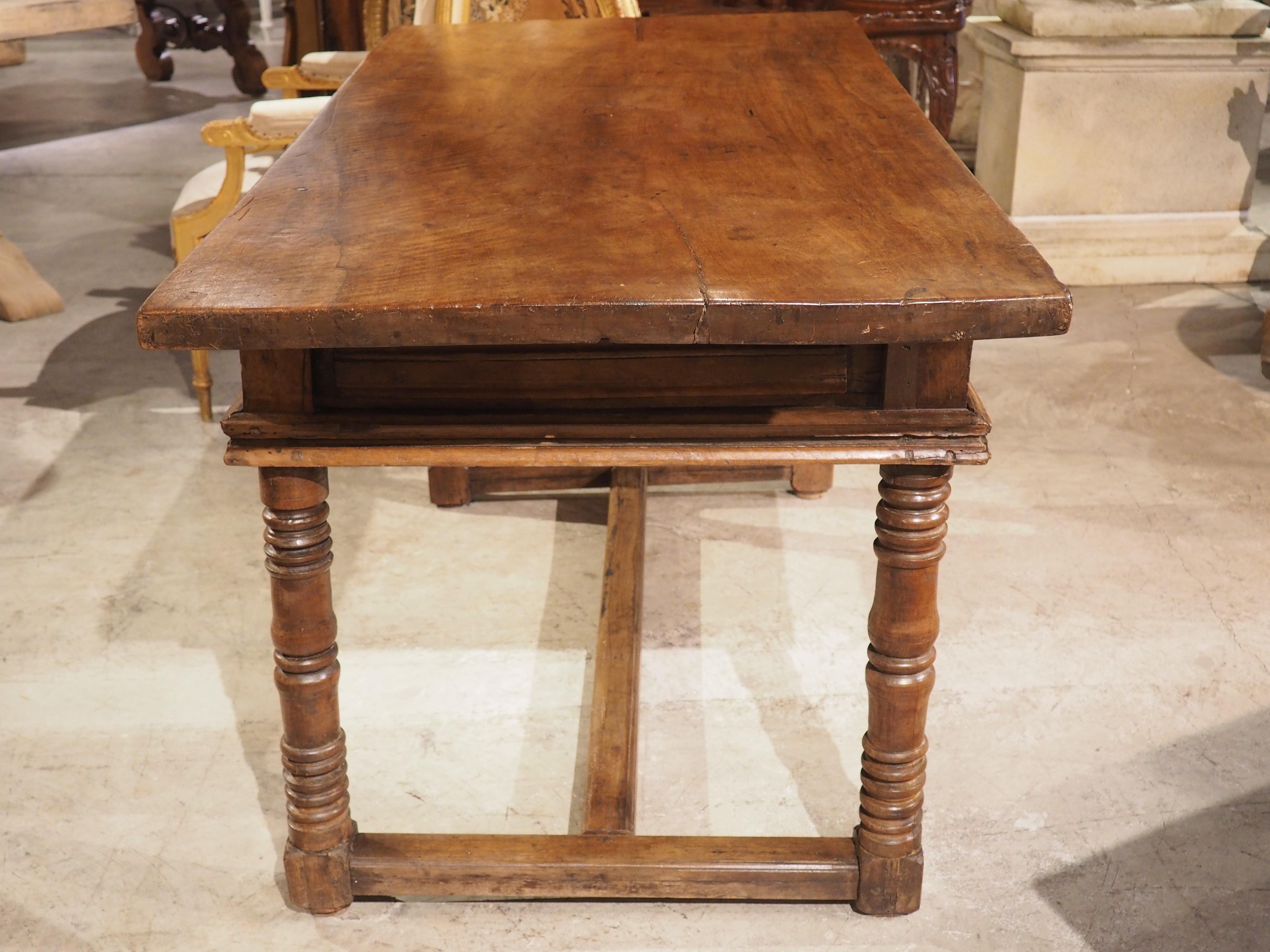 Hand-Carved 17th Century Spanish Walnut Wood Table with Single Plank Top For Sale