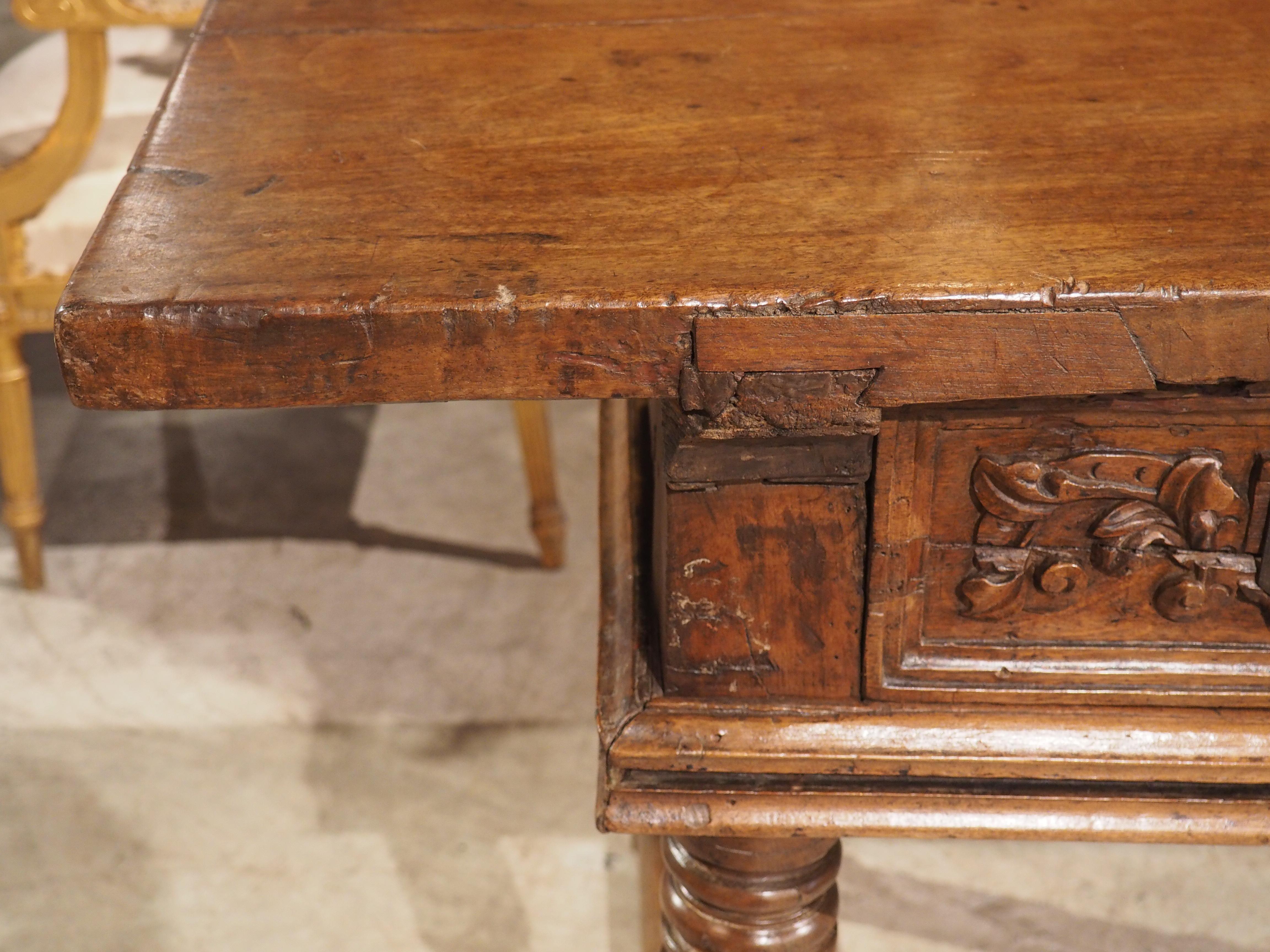 18th Century and Earlier 17th Century Spanish Walnut Wood Table with Single Plank Top For Sale