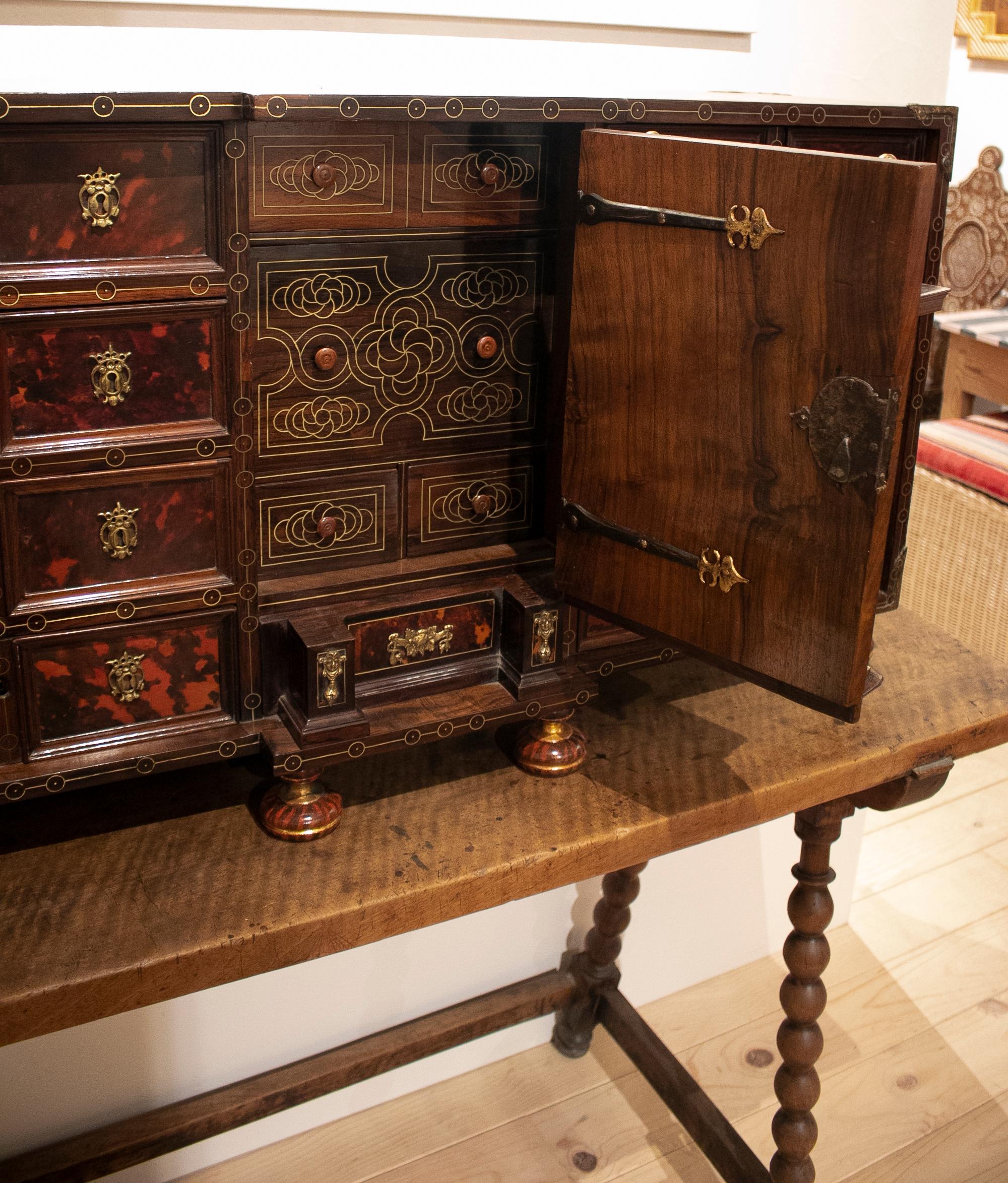 17th Century Spanish Wood & Tortoise Shell Bargueño w/ Taquillon Office Desk For Sale 6