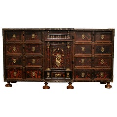 17th Century Spanish Wood & Tortoise Shell Bargueño w/ Taquillon Office Desk