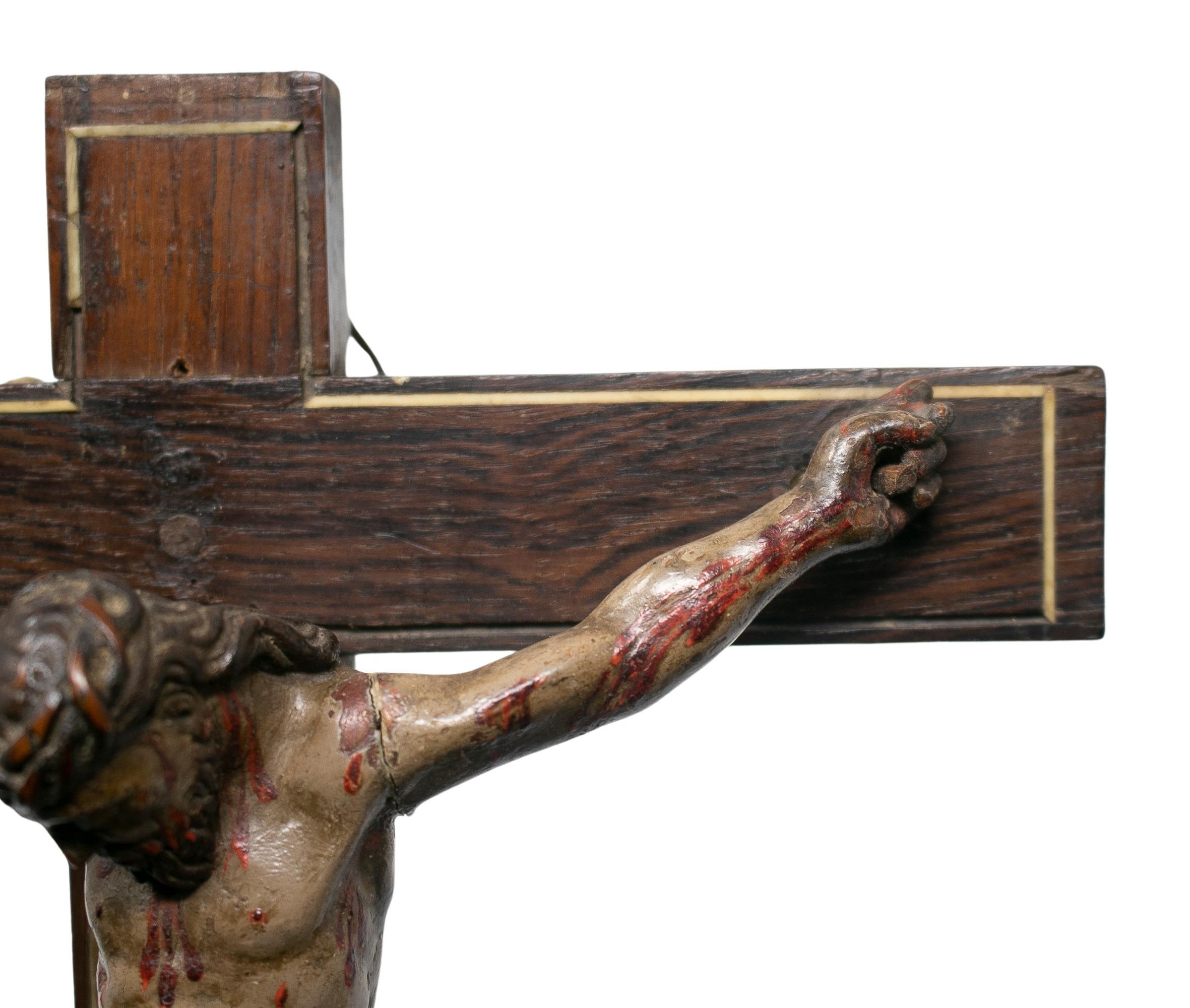 17th Century Spanish Wooden Crucifix Figure Sculpture For Sale 2