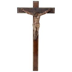 17th Century Spanish Wooden Crucifix Figure Sculpture