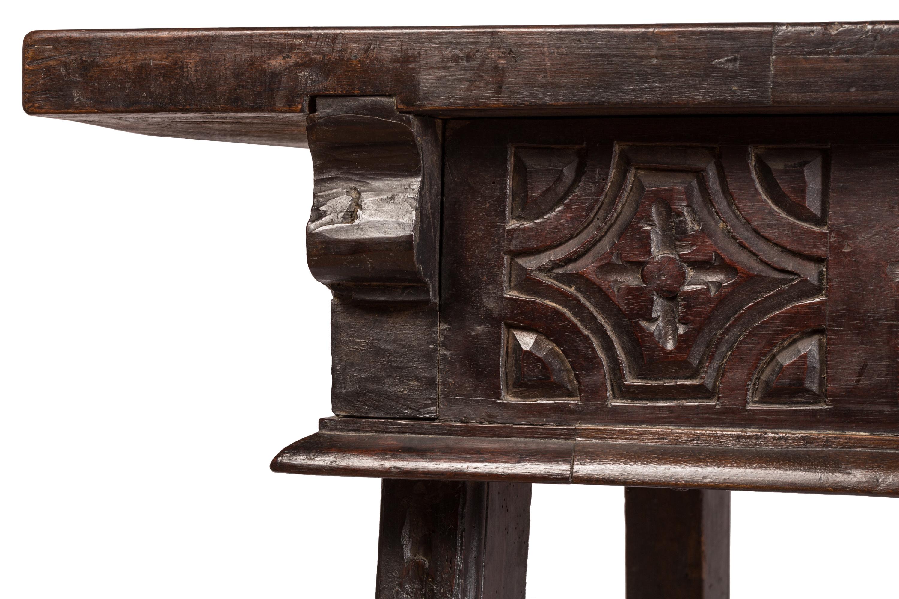 Hand-Carved 17th Century Spanish Writing Table with Drawers and Hand Carved Details
