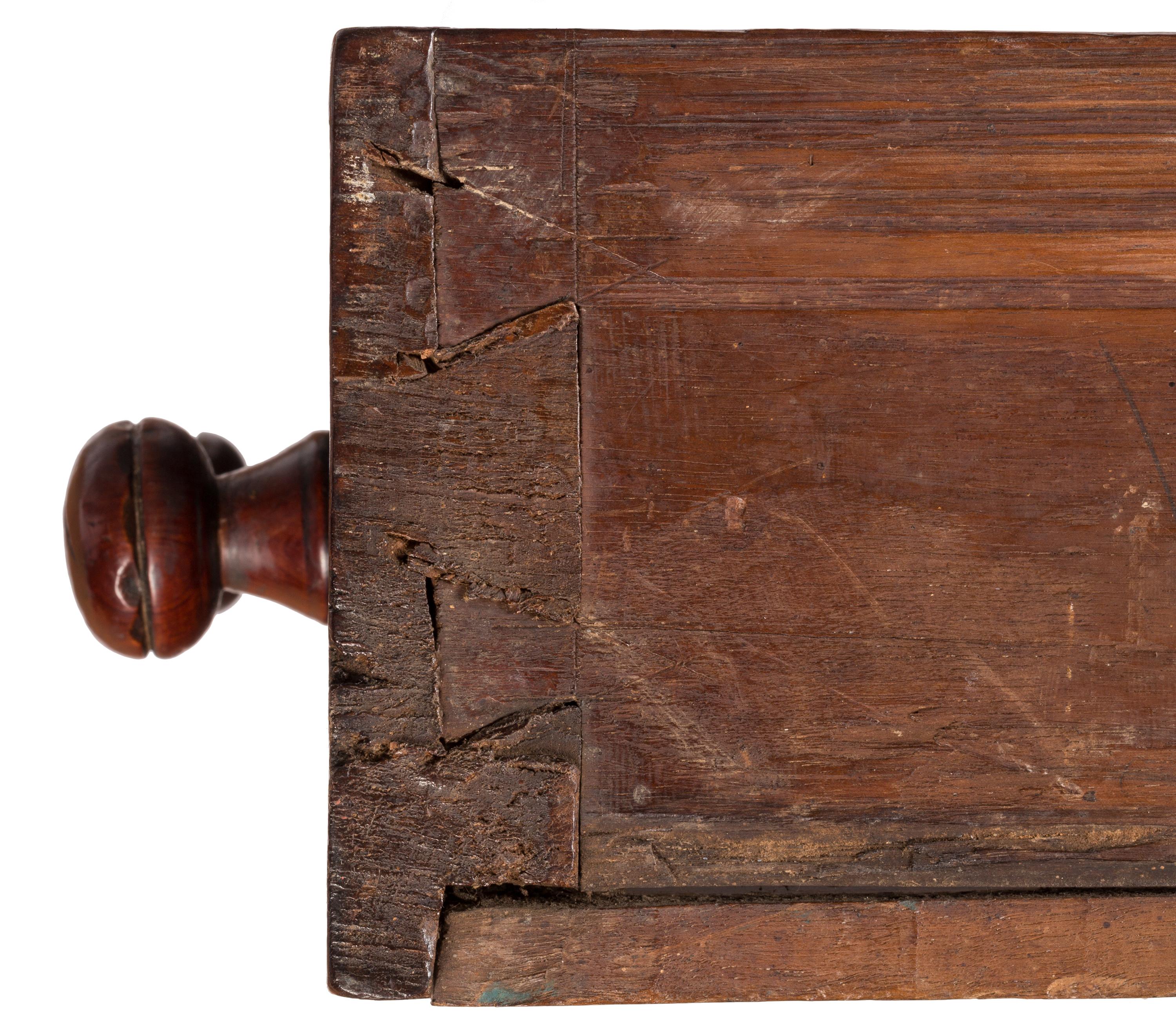 Wood 17th Century Spanish Writing Table with Drawers and Hand Carved Details