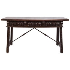 17th Century Spanish Writing Table with Drawers and Hand Carved Details