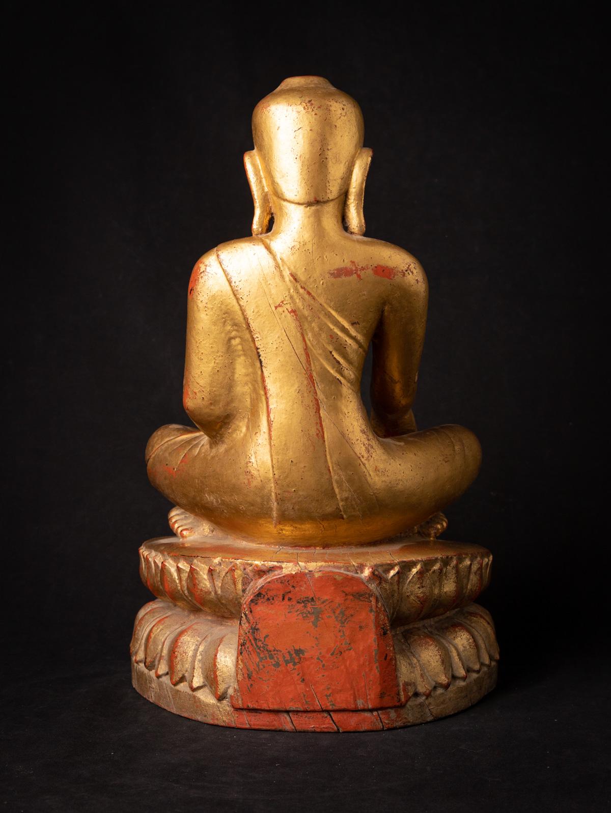18th Century and Earlier 17th century special antique wooden Burmese Buddha statue in Bhumisparsha Mudra For Sale