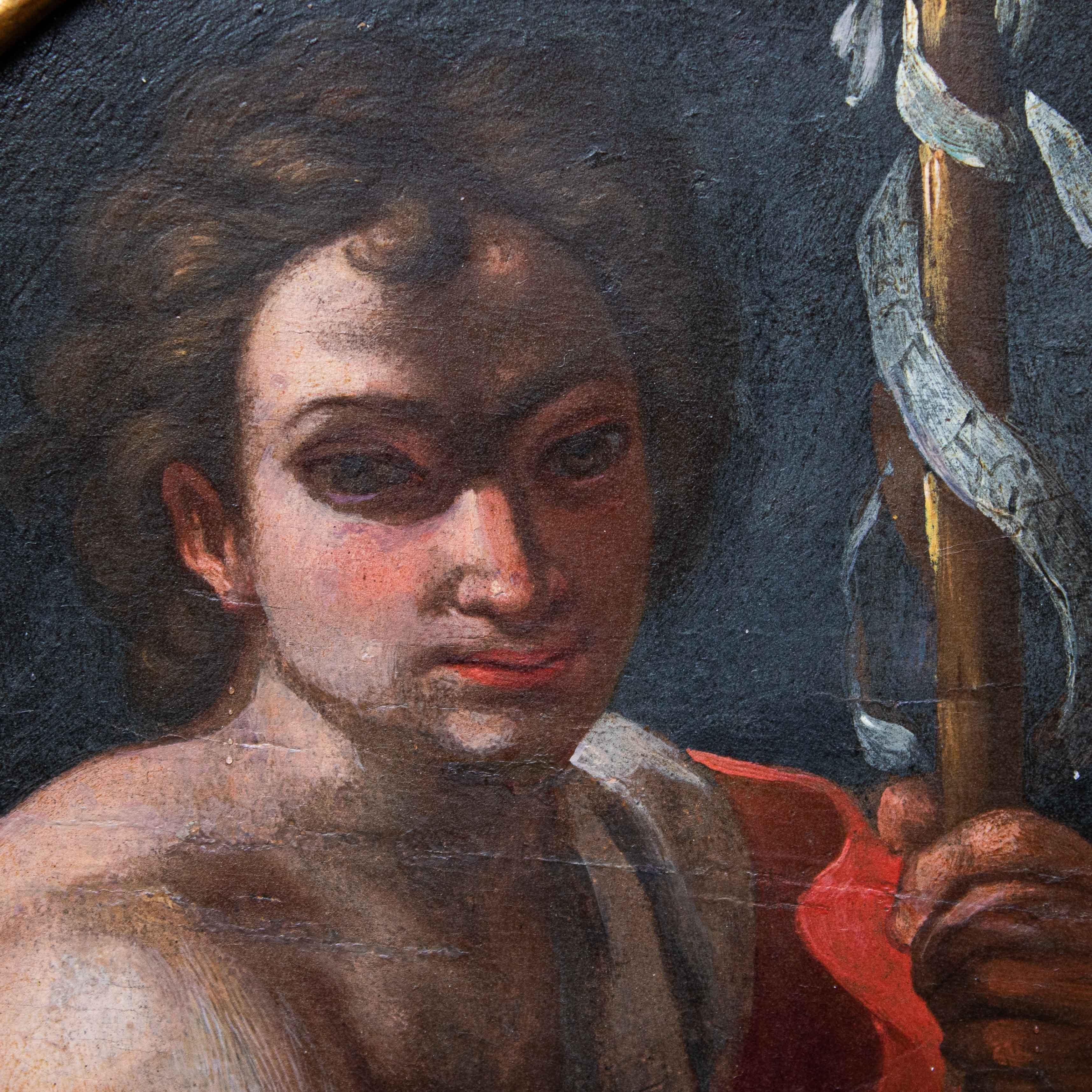 Italian 17th Century St. John Baptist Florentine School Painting Oil on Canvas For Sale