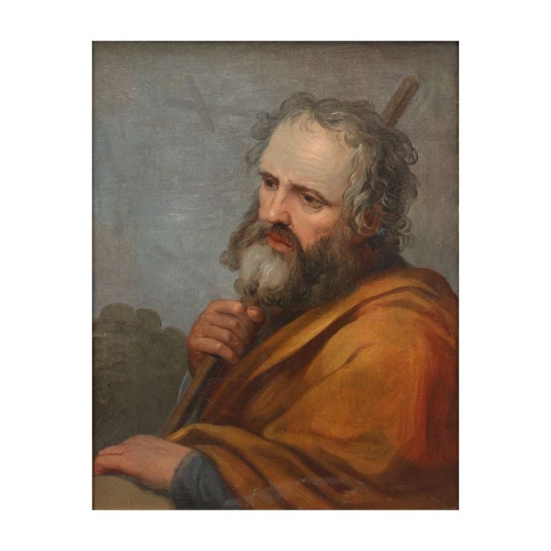 Circle of Simone Cantarini known as the Pesarese (Pesaro, 1612 - Verona, 1648) St. Joseph

Oil on canvas, 62 x 48 cm

Frame 80 x 64 cm 

The stylistic and compositional features of the canvas in question allow us to refer it to the hand of a
