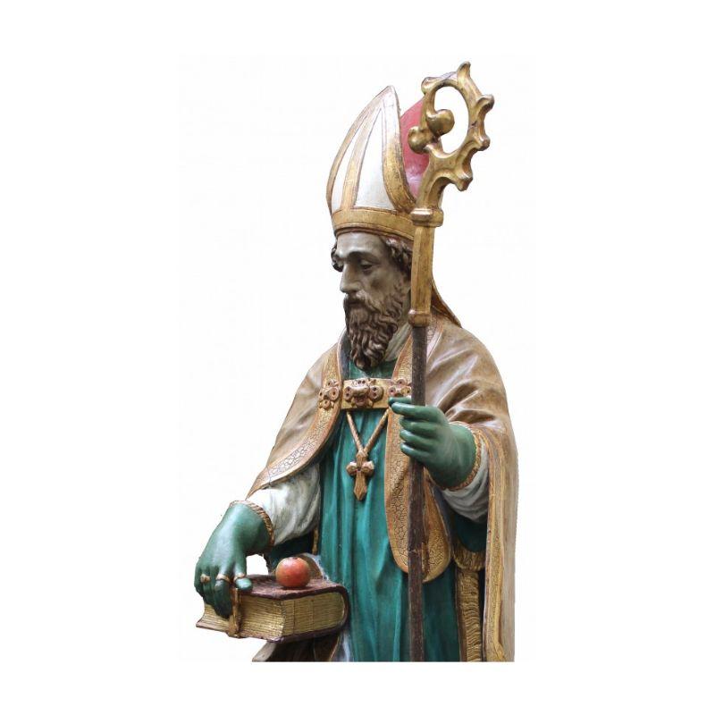 17th Century St. Nicholas Sculpture Polychrome Carved Wood In Good Condition In Milan, IT