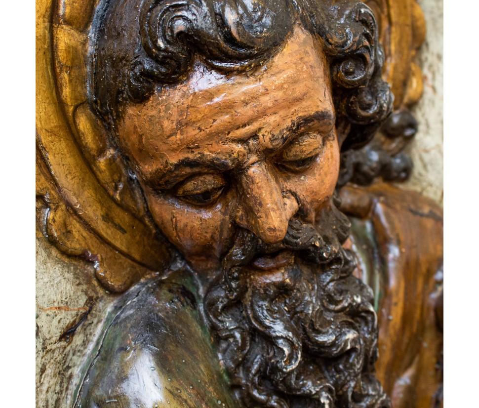 17. Jahrhundert St. Paul-Skulptur, polychrom und vergoldetes Holz im Angebot 4