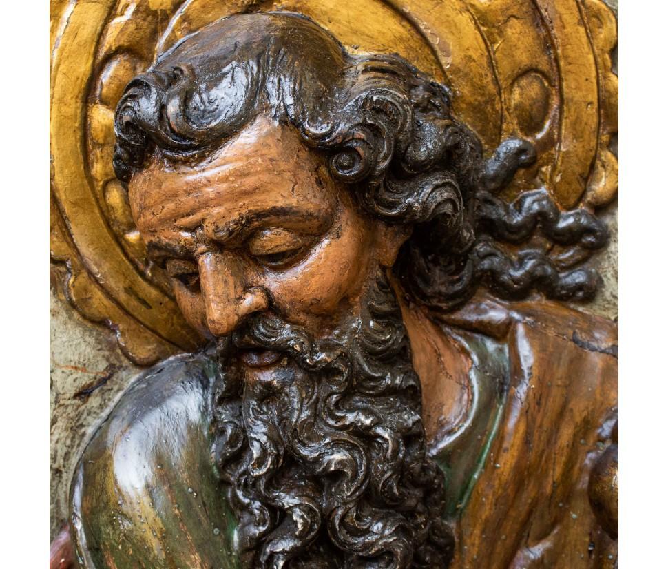 Italian 17th Century St. Paul Sculpture Polychrome and Gilded Wood For Sale