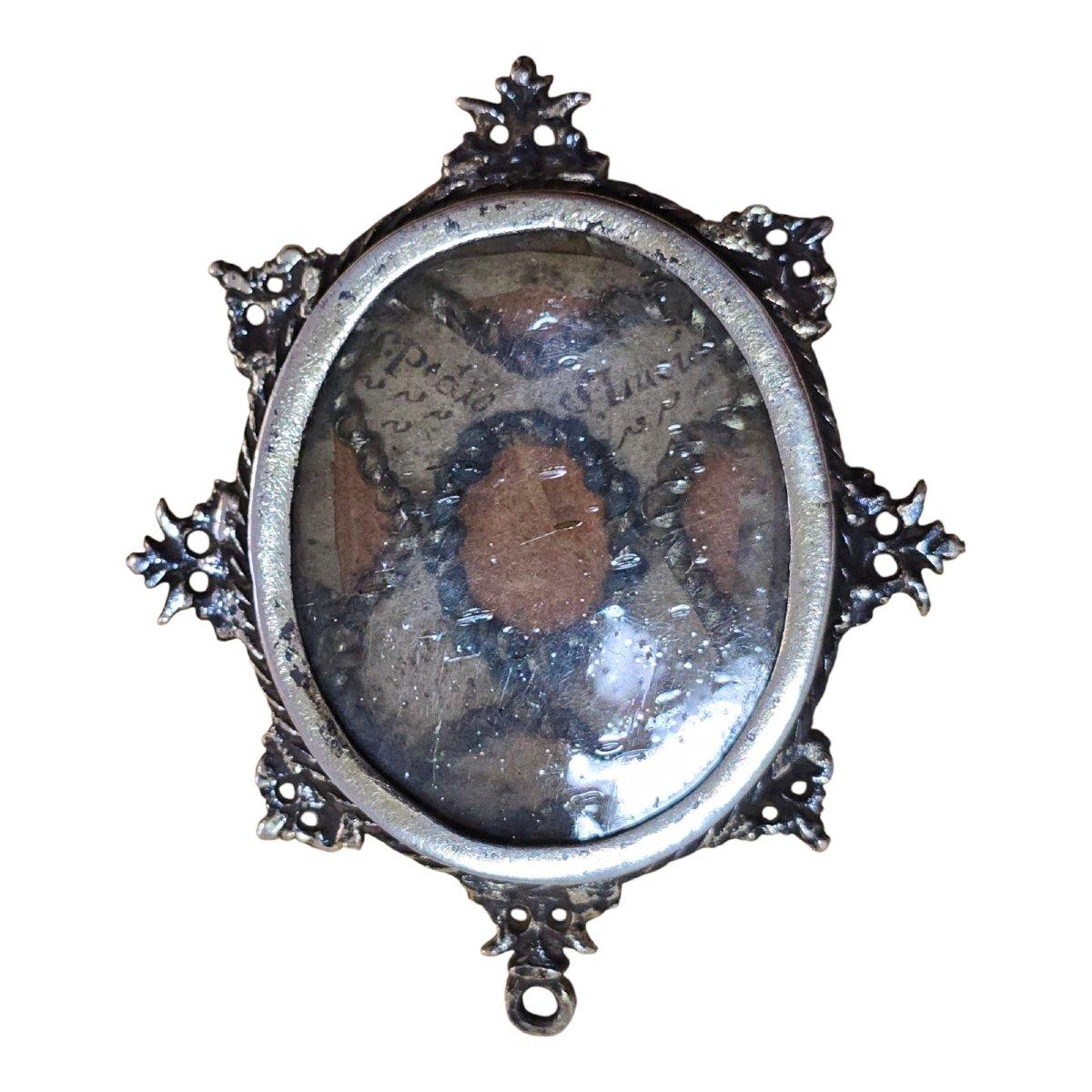 Argent Reliquaire en argent sterling du 17ème siècle avec sceau à cire incrusté en vente