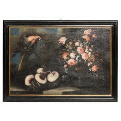 17th Century Still Life Oil on Canvas Black Lacquered Frame