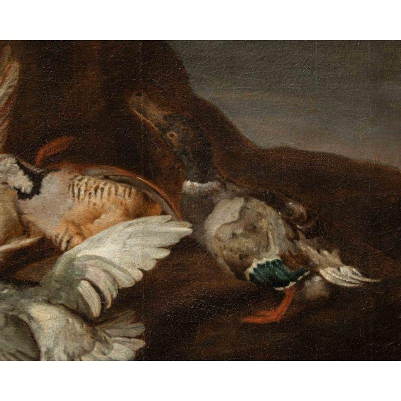 Oiled 17th Century Still Life with Birds Painting Oil on Canvas by Victors For Sale