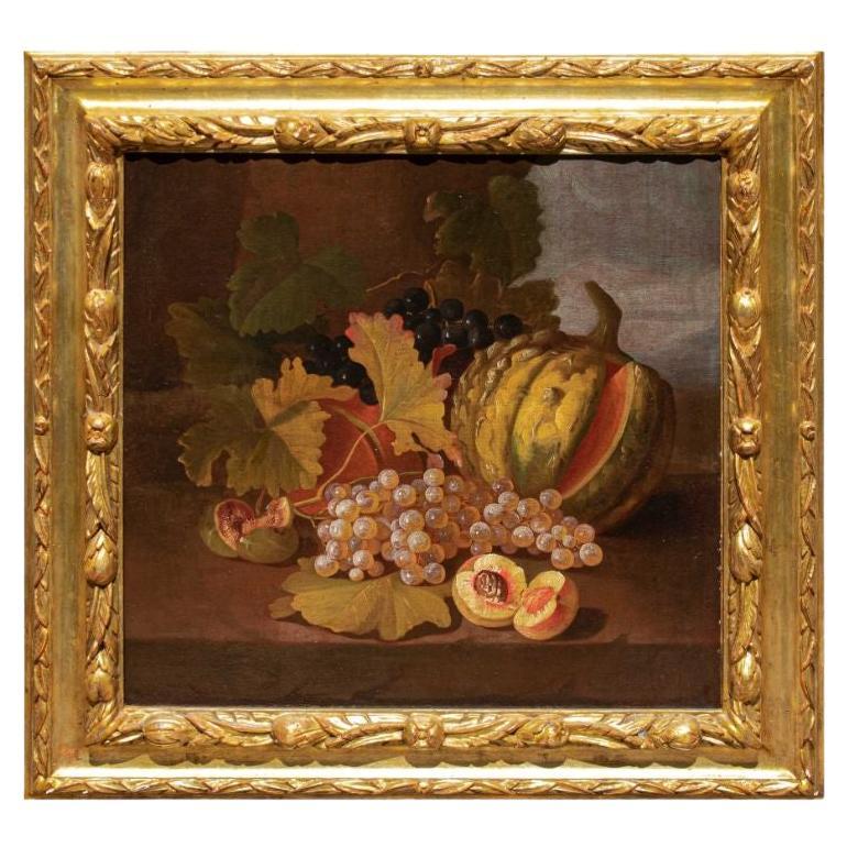 17th Century Still Life with Fruits Painting Oil on Canvas by Lanfranchi For Sale