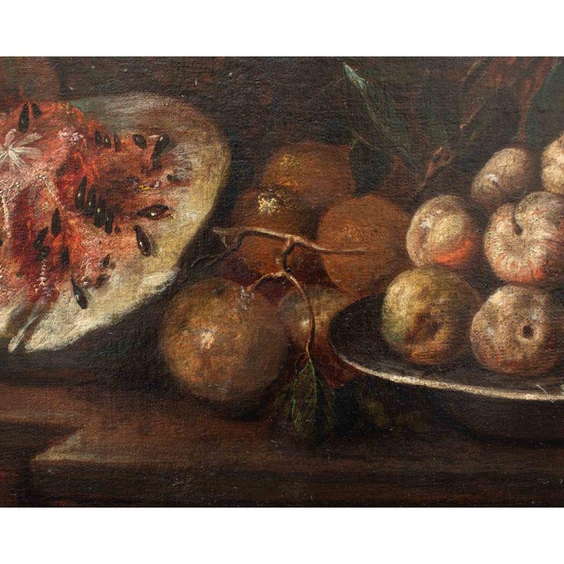 Italian 17th Century Still Life with Fruits Painting Oil on Canvas by Paoletti For Sale