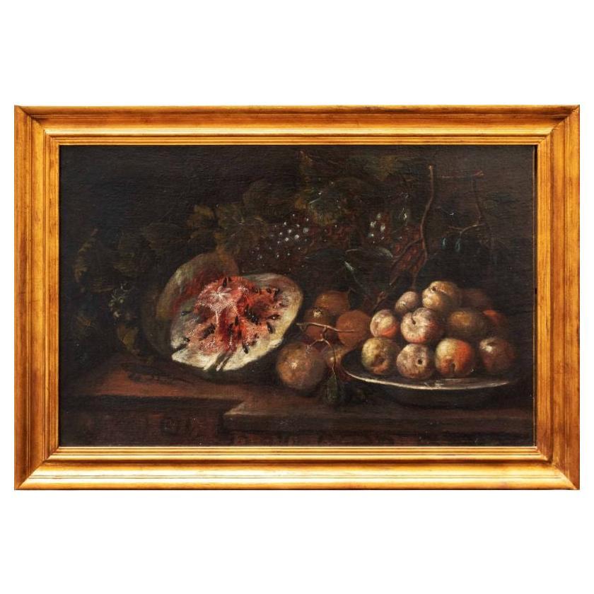 17th Century Still Life with Fruits Painting Oil on Canvas by Paoletti For Sale