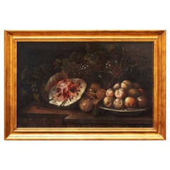 Antique 17th Century Still Life with Fruits Painting Oil on Canvas by Paoletti