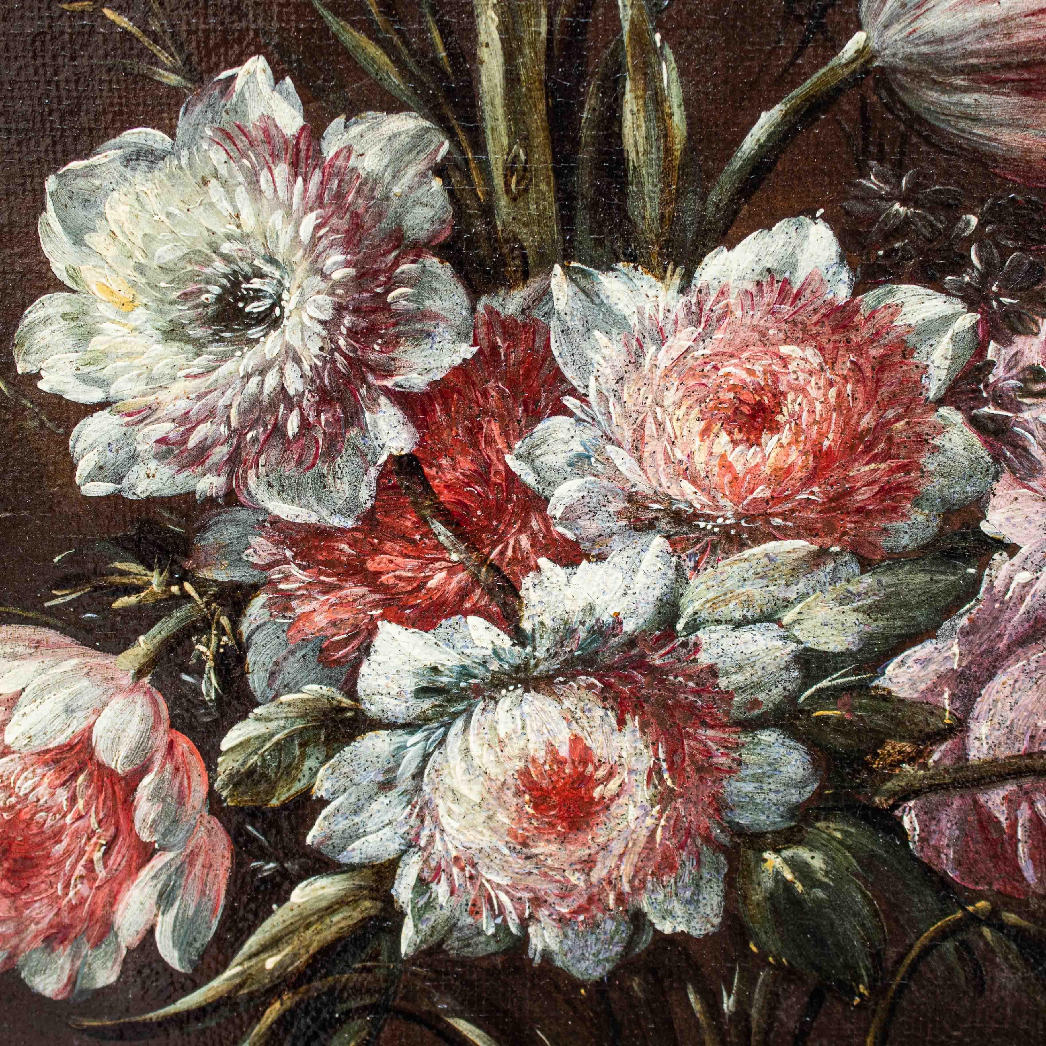 Italian 17th Century Still life with vase of flowers Painting Oil on canvas Neapolitan